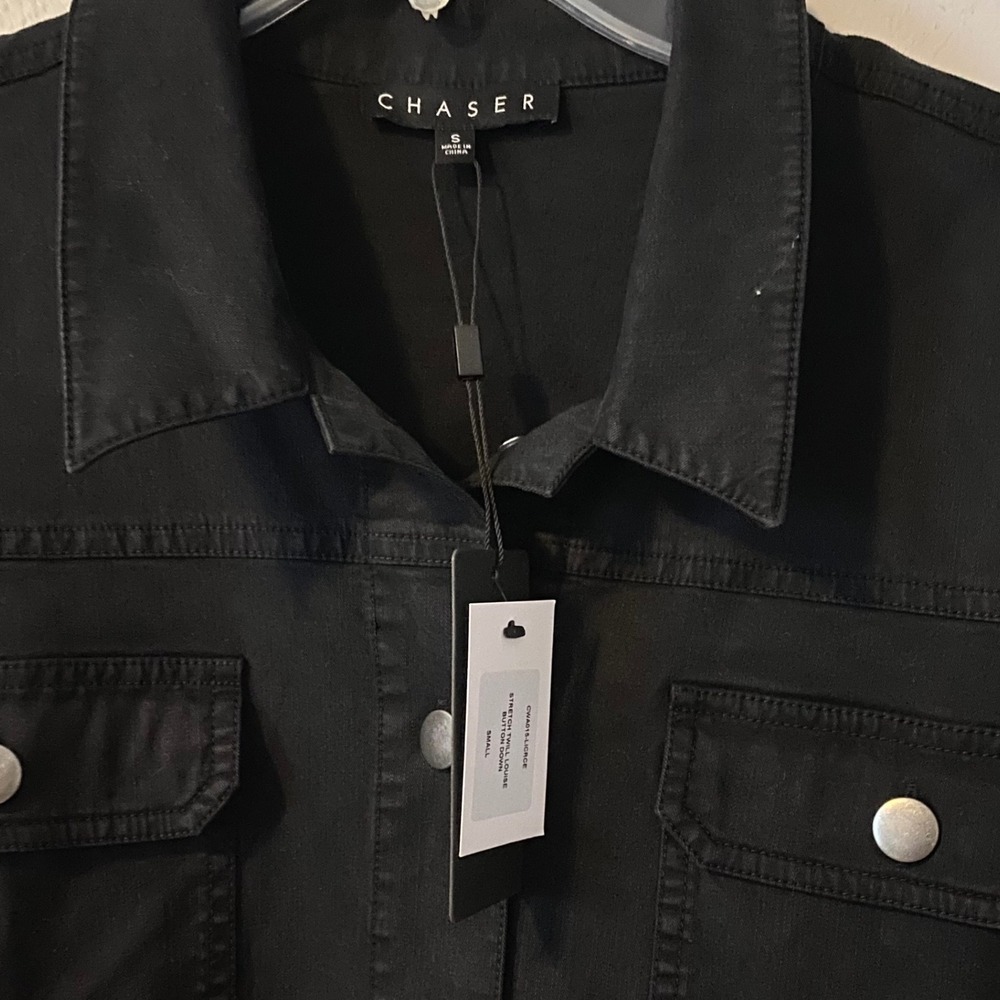Chaser Womens Black Stretch Twill Button Down Louise Light Weight Jacket Sz Sm - Picture 3 of 4